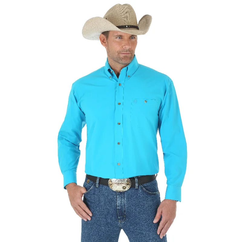 Online Only Wrangler George Strait Turquoise Long Sleeve Shirt