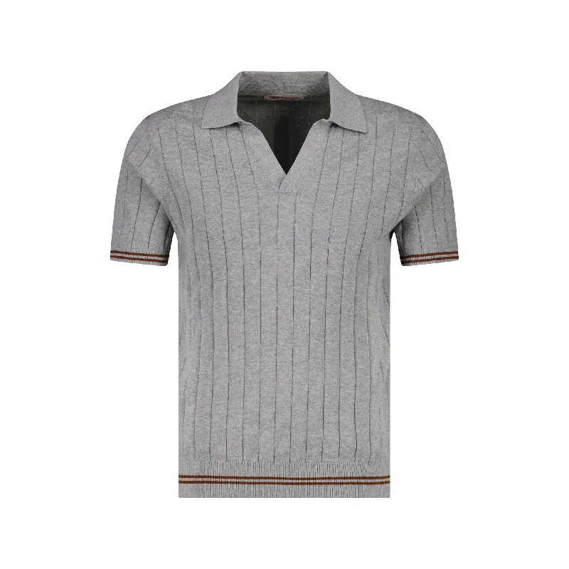 Mega Deal MCKINNON Skipper Neck Short Sleeve Shirt GREY/BROWN