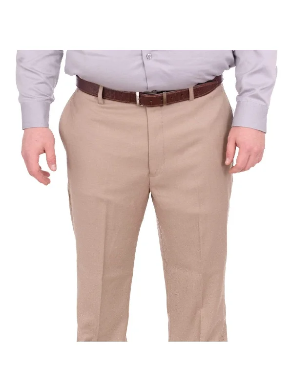 Mazari Classic Fit Solid Tan Flat Front Washable Dress Pants