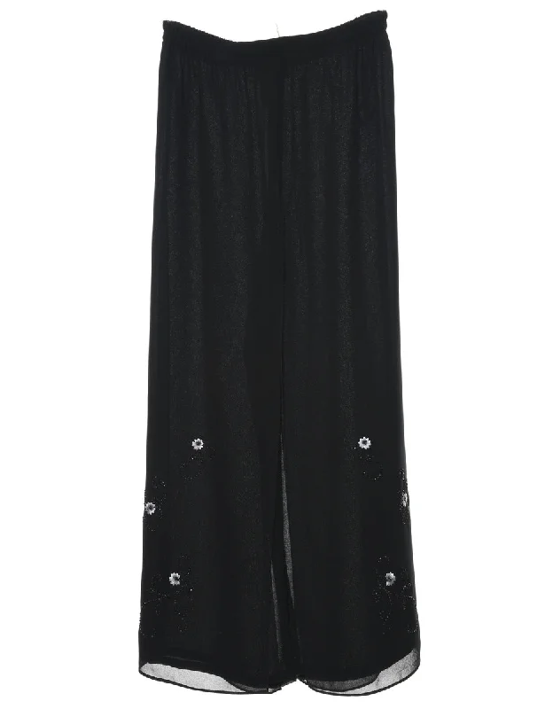 Don't Wait Black Embroidered Daisy Design Trousers  - W28 L27