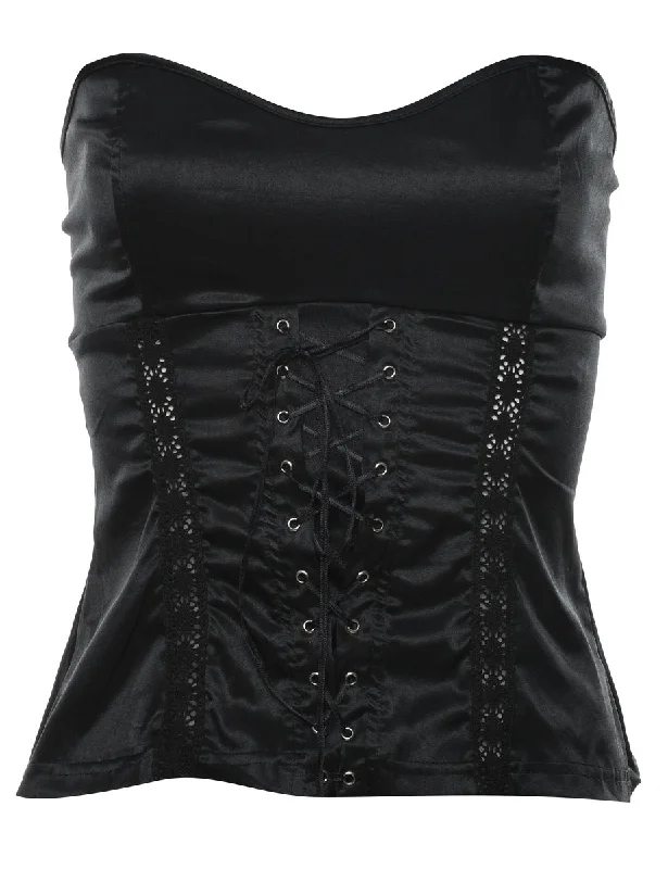 Reduced Prices Black Lace-Up Detail 1990s Bustier - S