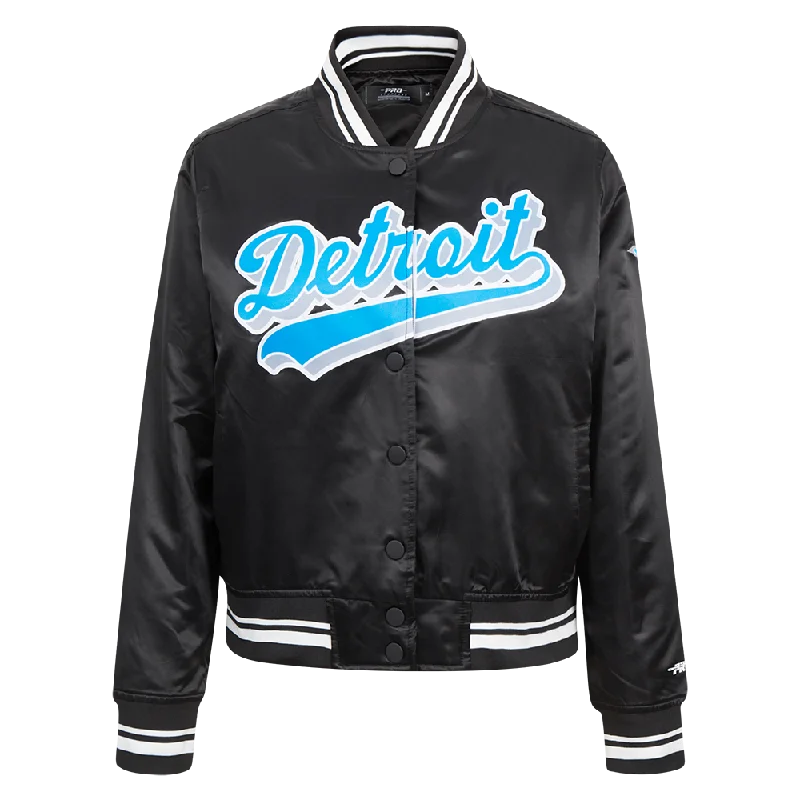 NFL DETROIT LIONS SCRIPT TAIL WOMEN'S SATIN JACKET (BLACK)