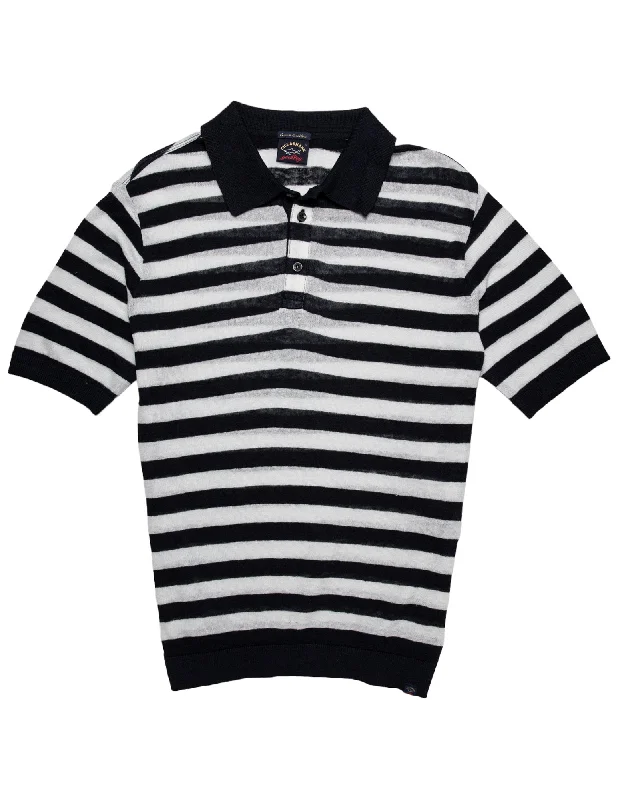 Act Now PAUL & SHARK Linen & Cotton Knitted Striped Polo NAVY/WHITE