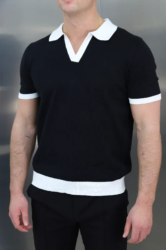 Shop Now Capo Egyptian Cotton Contrast Cuban Collar Polo Shirt - Black