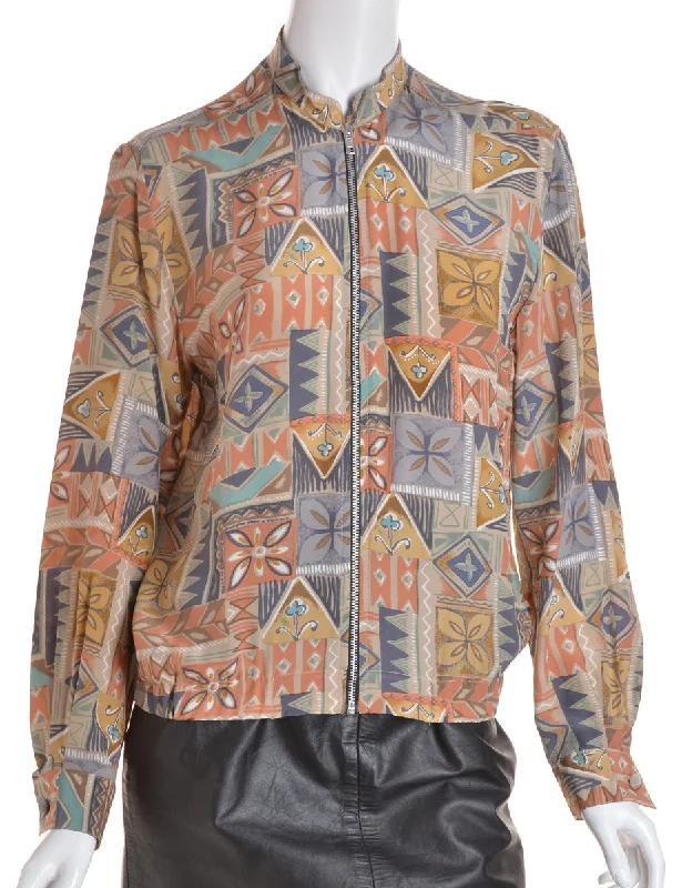 Best Deals Beyond Retro Label Blouse Bomber Multi-colour With A Stand Collar