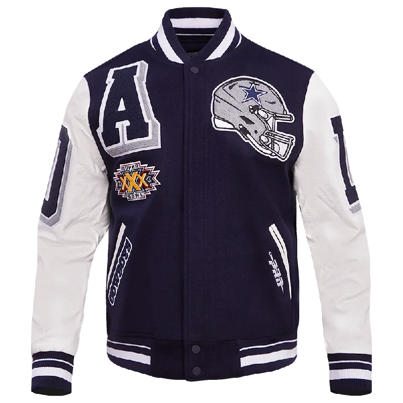 Super Sale NFL DALLAS COWBOYS MASHUP MEN'S RIB WOOL VARSITY JACKET (MIDNIGHT NAVY/WHITE) Super Sale NFL DALLAS COWBOYS MASHUP MEN'S RIB WOOL VARSITY JACKET (MIDNIGHT NAVY/WHITE)