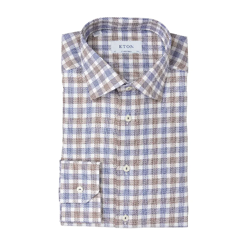 ETON CHECK KING TWILL SHIRT BLUE/BROWN