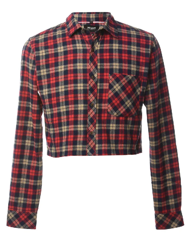 Get It Before It’s Gone Beyond Retro Reworked Cropped Long Sleeve 1990s Flannel Shirt - M