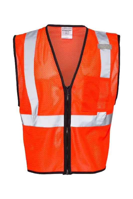 Kishigo Mens Single Pocket Zipper Mesh Class 2 Vest - Fluorescent Red - Closeout