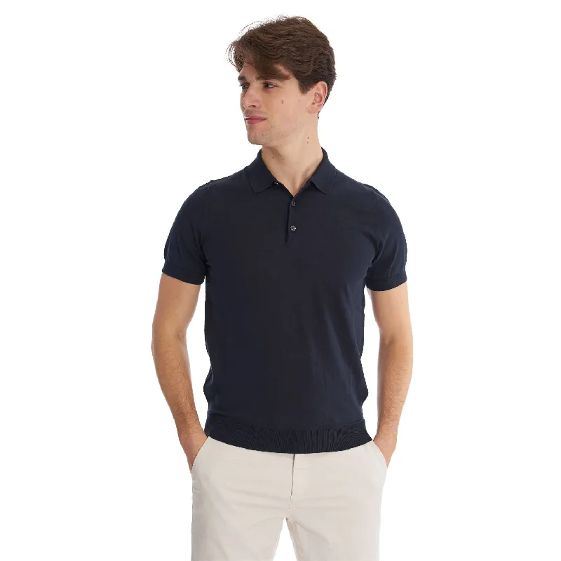 Weekend Deals to Make You Happy DARK BLUE SHORT SLEEVE KNITTED POLO