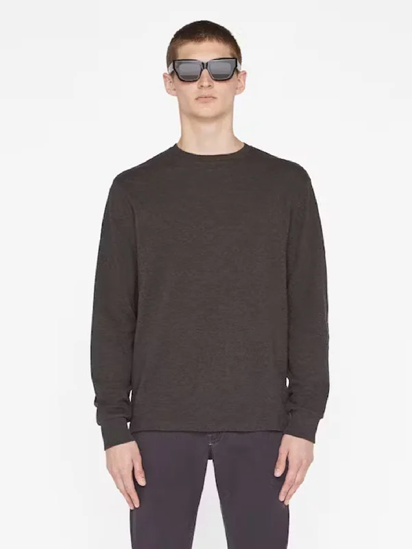 Price Cut Duo Fold Long Sleeve Crew Top - Heather Espresso
