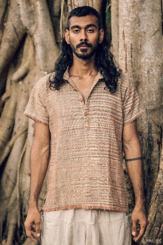 Weekend Deals That Dazzle Frayed Short Sleeves Shirt ⋙ Handwoven Khadi Cotton