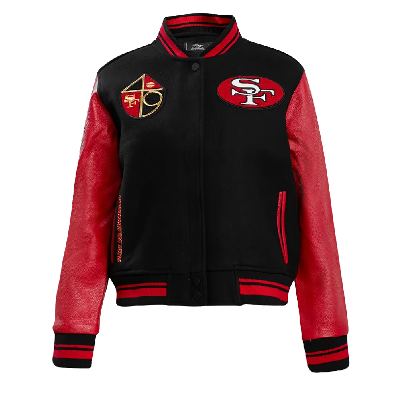 NFL SAN FRANCISCO 49ERS RETRO CLASSIC WOMEN'S RIB WOOL VARSITY JACKET (BLACK/RED/BLACK)