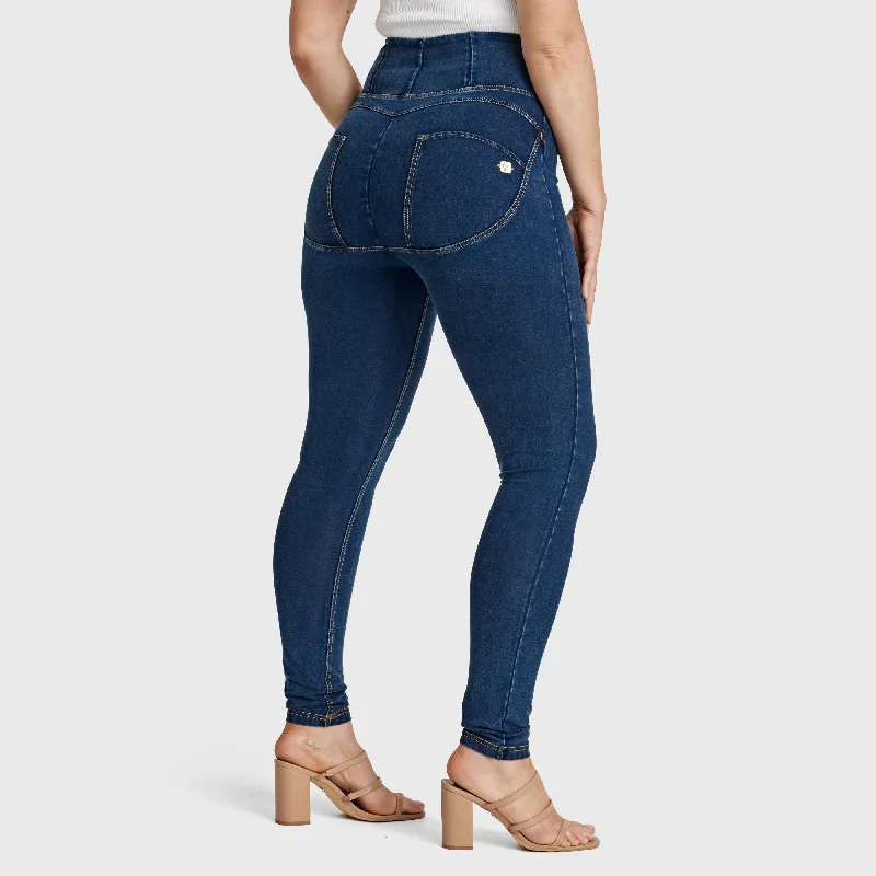 Deal Zone WR.UP® Curvy Denim - Zip High Waisted - Full Length - Dark Blue + Yellow Stitching