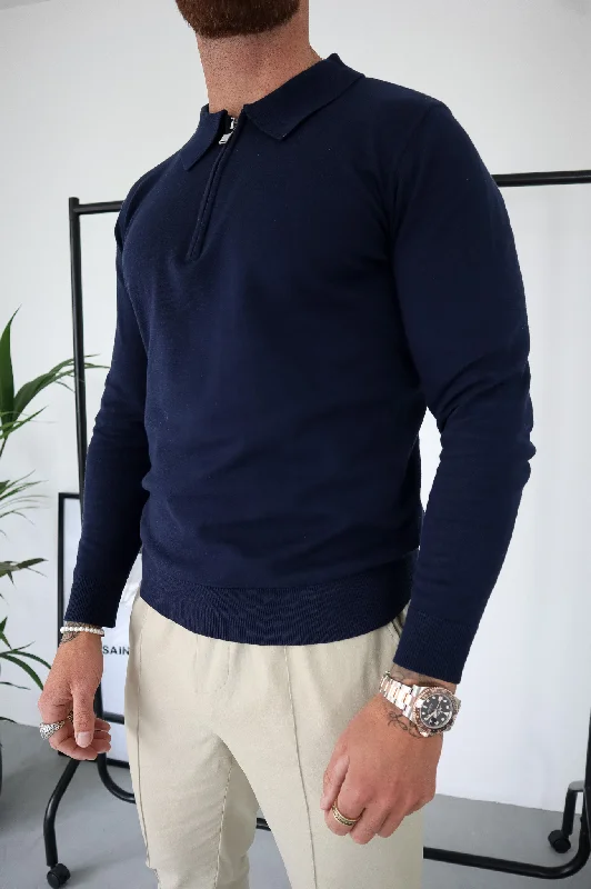 Weekend Savings Fiesta Capo Egyptian Cotton LS Zip Polo Shirt - Navy