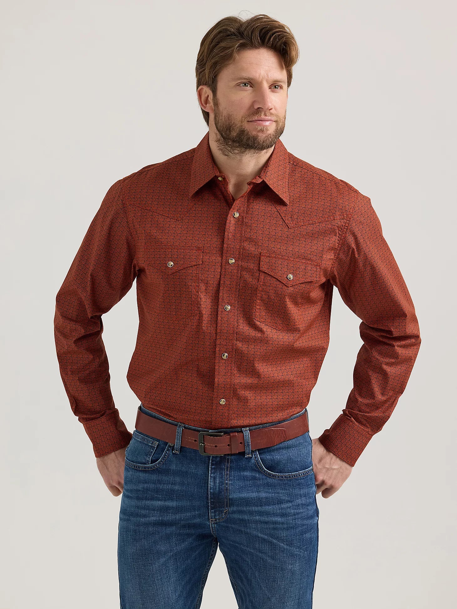 Unmissable Offer Wrangler 20X Competition Advanced Comfort Burnt Umber Hatch Long Sleeve Snap Shirt