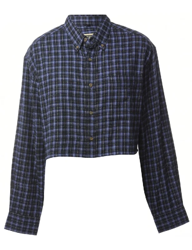 Buy More, Save More Beyond Retro Reworked Cropped 1990s Long Sleeve Flannel Shirt - L