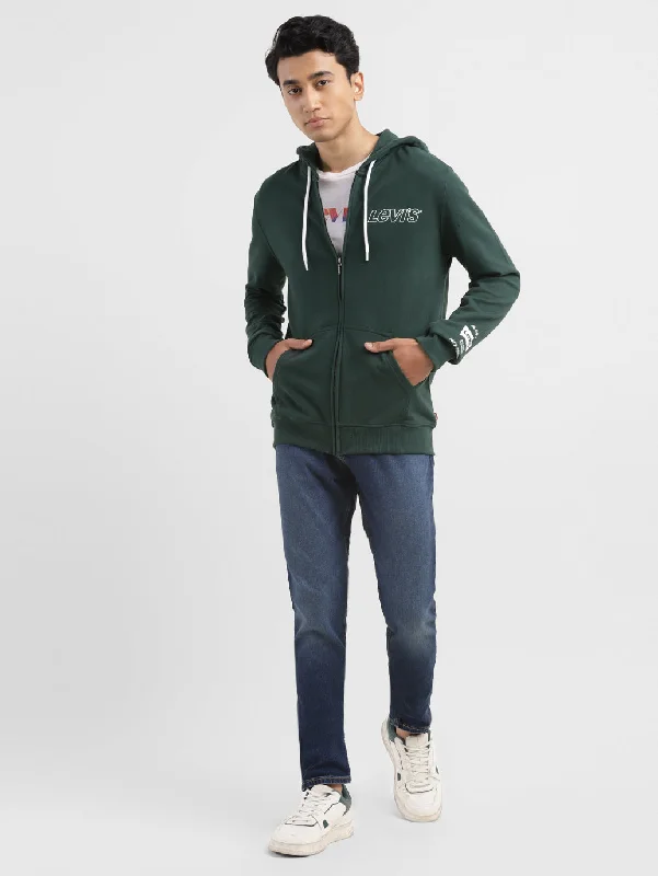 Weekend Discounts You Deserve Men's Brand Logo Dark Green Hooded Sweatshirt