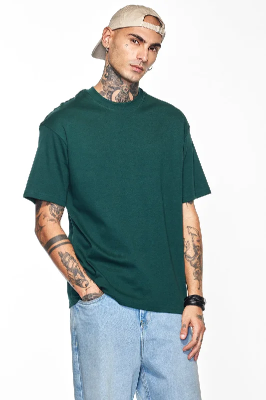 Final Clearance Core Lab Teal Solid Oversized Fit T-Shirt