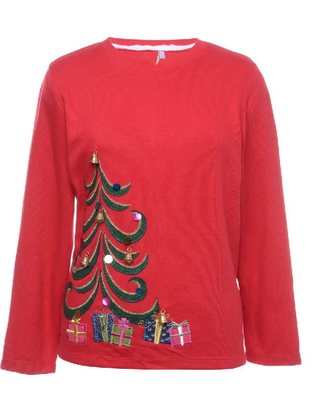 Act Fast Beyond Retro Reworked Christmas Sweatshirt With Bells - L