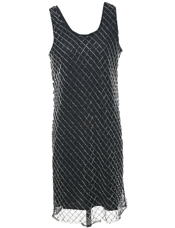 Final Markdown Beaded Black & Silver Evening Dress - L