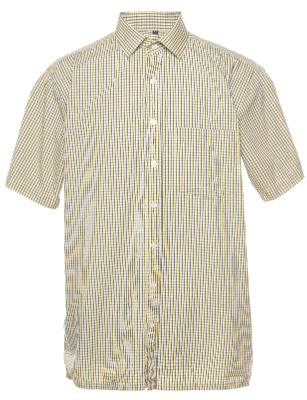 Blue & Yellow Short Sleeve Checked Shirt - M