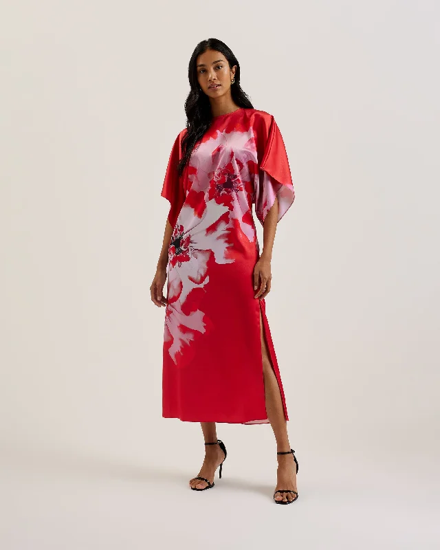 Blowout Deals Nasinu Batwing Sleeve Side Split Midi Dress Red