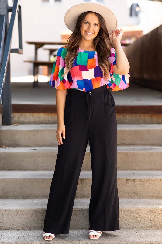 Weekend Specials to Savor Black Elastic Waist Wide Leg Pants