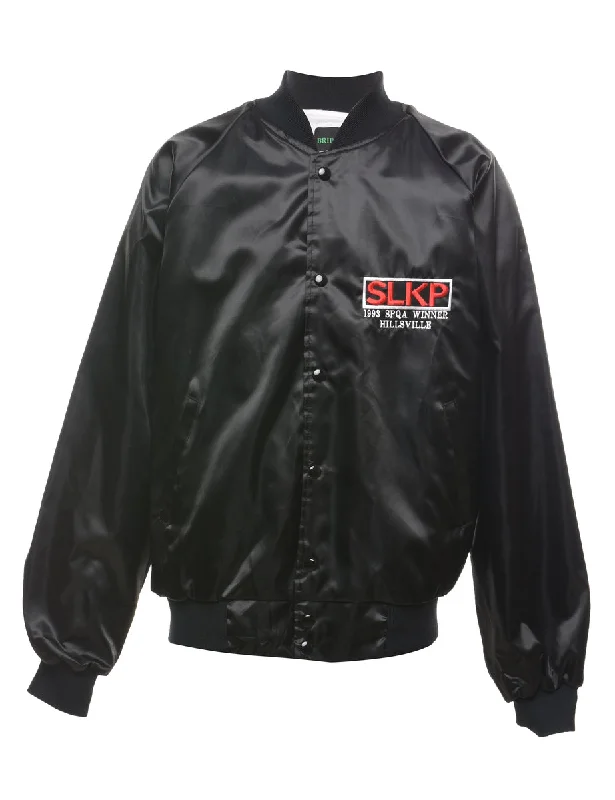 Final Markdown Black Embroidered Nylon Bomber Jacket - L