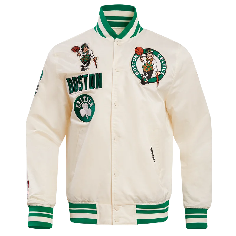 NBA BOSTON CELTICS RETRO CLASSIC MEN'S RIB SATIN JACKET (EGGSHELL/ KELLY GREEN)