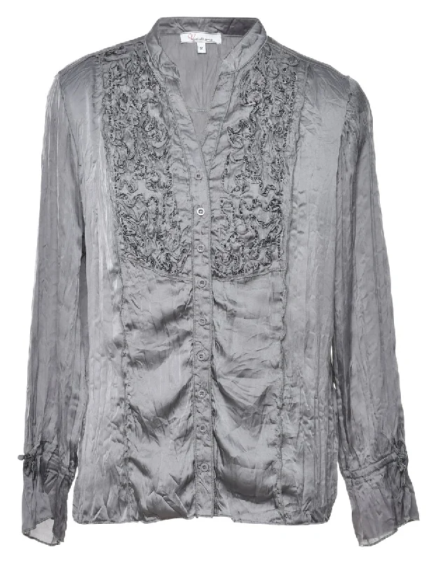 Weekend Discounts Worth Grabbing Beaded Bib Front Blouse - M
