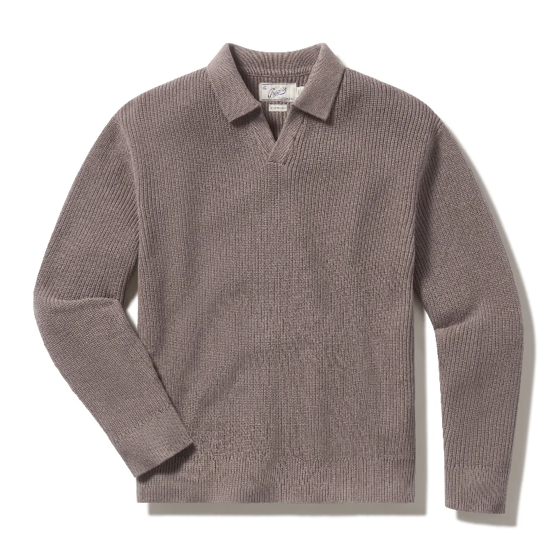 Flash Deal Shaker Stitch Cotton Polo Sweater - Frost Gray