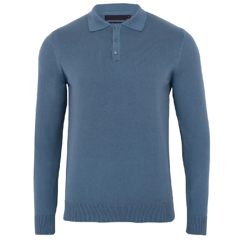Anniversary Sale BEAUCAIRE Cotton Knitted Long Sleeve Polo BLUE STONE