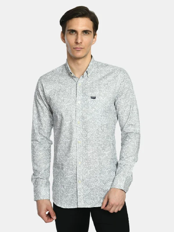 Midnight Sale Men's Printed Oxford Regular Fit Shirt - White