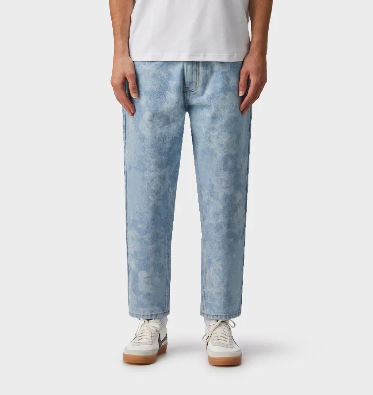 Limited Offer Floral Cropped 90s Denim - Light Vintage Blue