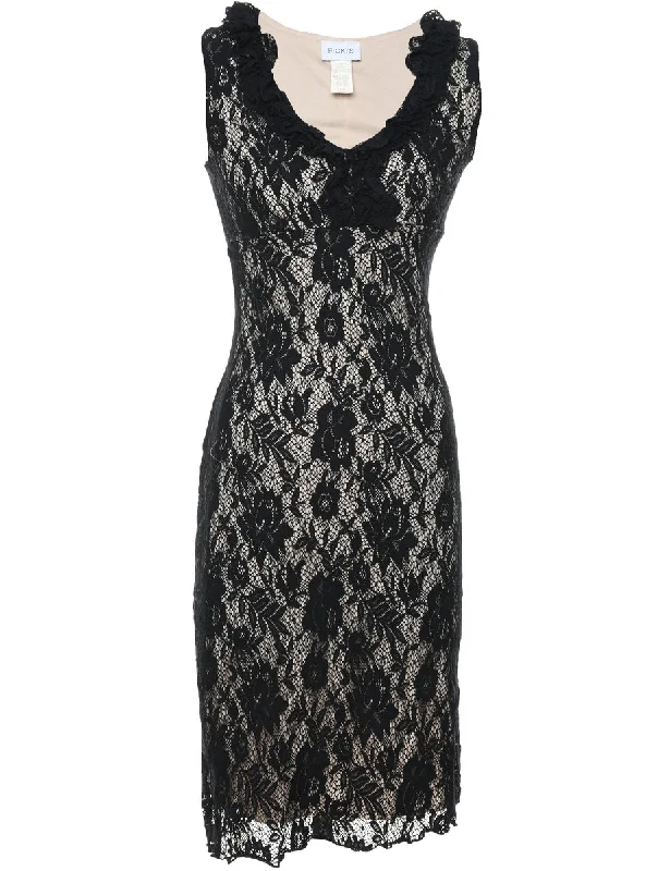 Low Prices Black Lace Fitted Evening Dress - XS