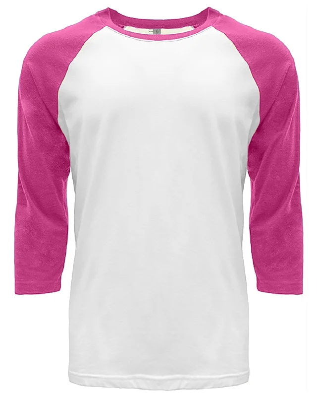 Massive Deals Next Level Unisex CVC 3/4 Sleeve Raglan Baseball T-Shirt | Hot Pink/ White