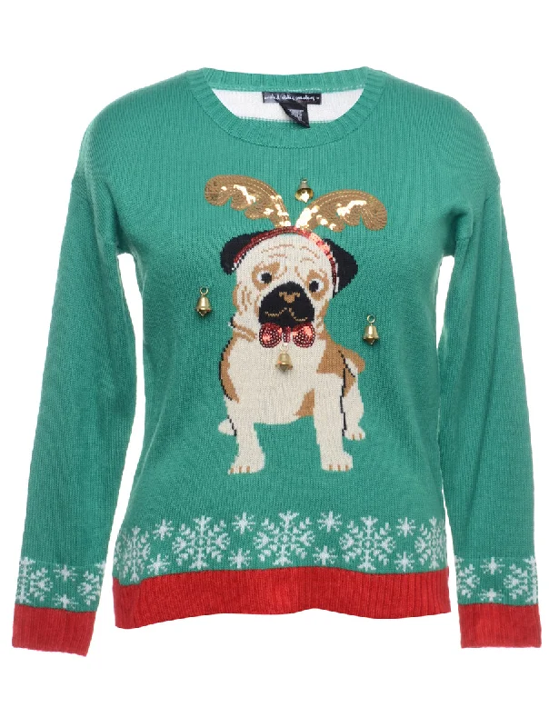 Seasonal Clearance Beyond Retro Reworked Christmas Jumper With Bells - M