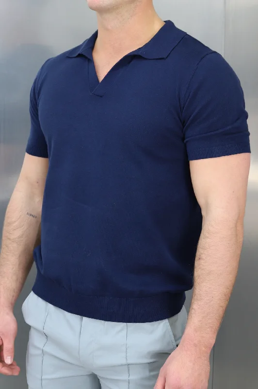 Massive Deals Capo Egyptian Cotton Cuban Collar Polo Shirt - Navy