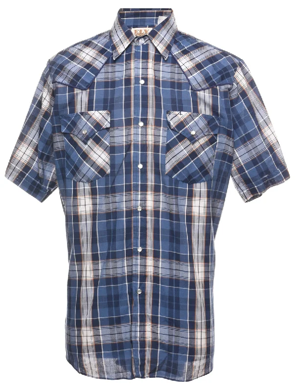 Blue Short Sleeve Checked Shirt - M