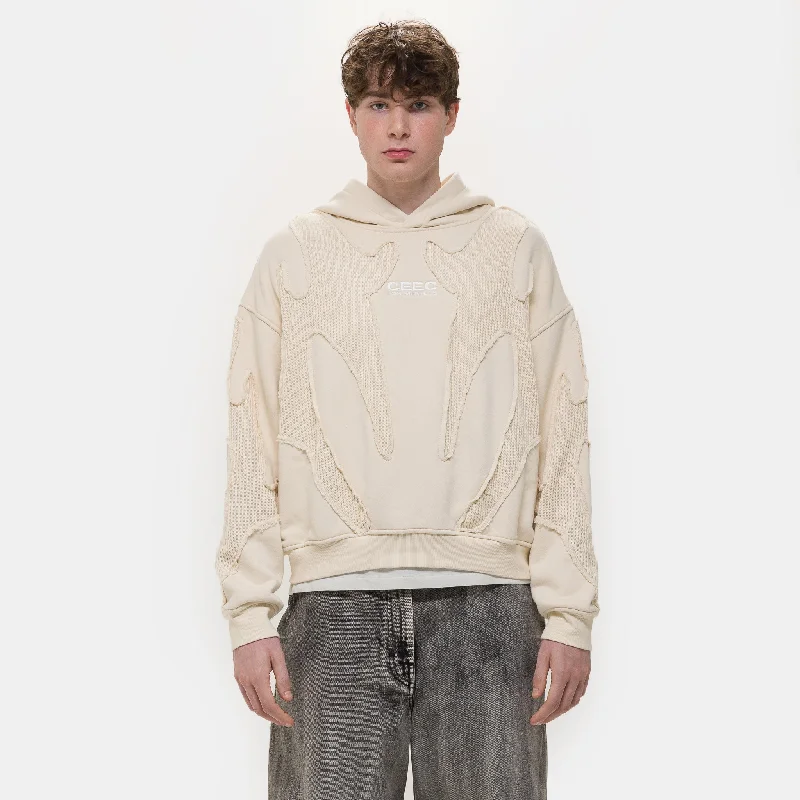 Flash Sale Heavy Texture Stitching Embroidered Hoodie in Ivory