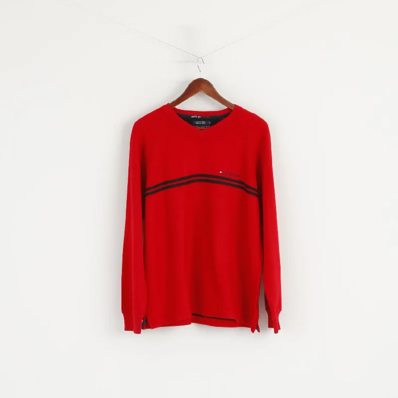Weekend Savings Sensation Tommy Hilfiger Men L Jumper Red Cotton Blend Cold Stop V Neck Sweater