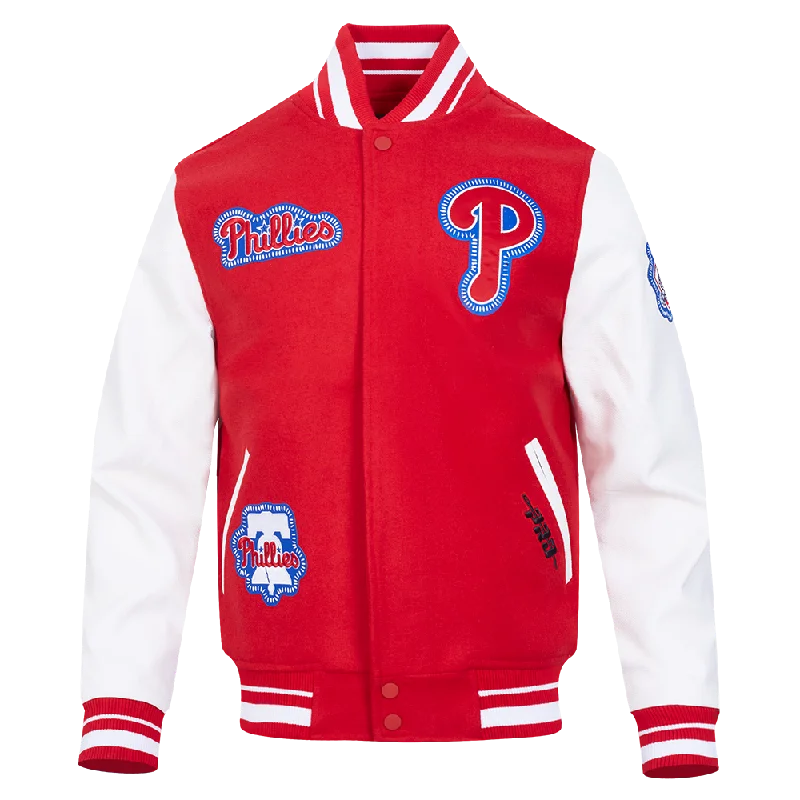 MLB PHILADELPHIA PHILLIES DIY PICK STITCH MEN'S RIB WOOL VARSITY JAC (RED/WHITE)