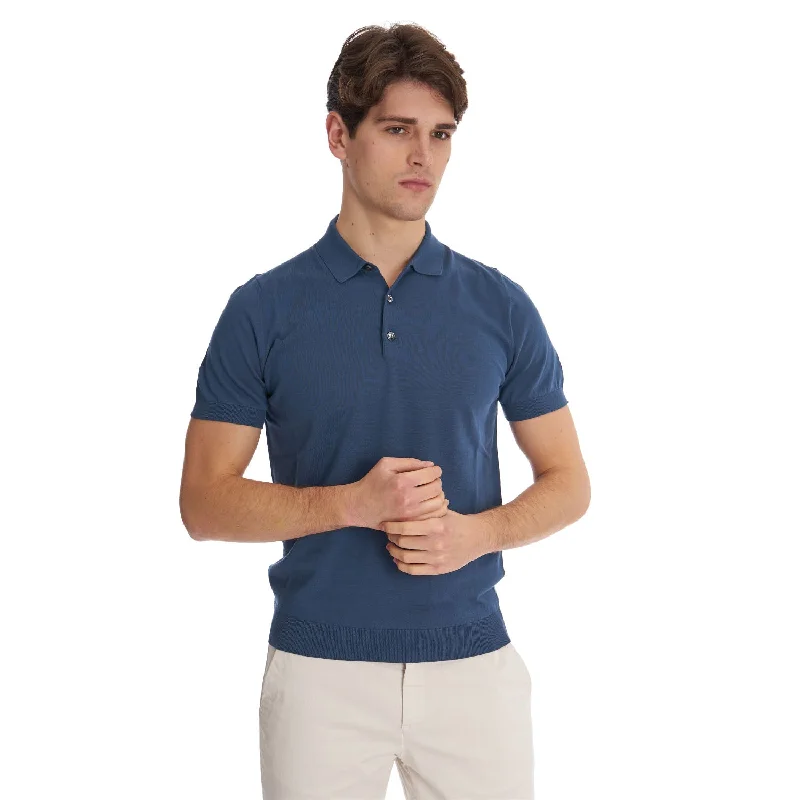 Weekend Offers That Excite BLUE SHORT SLEEVE KNITTED POLO