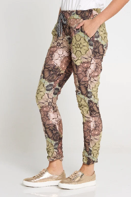 Deep Savings Alina Pants - Brown/Green Floral