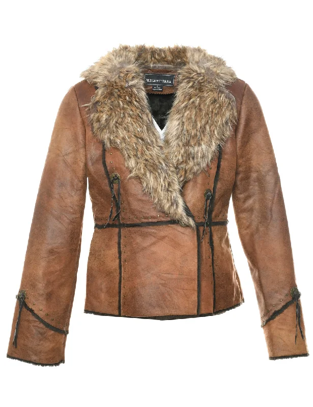 Brown Faux Shearling Y2K Jacket - S