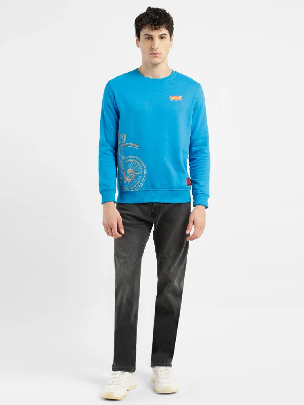 Major Deal Men's Solid Blue Crew Neck Sweatshirt