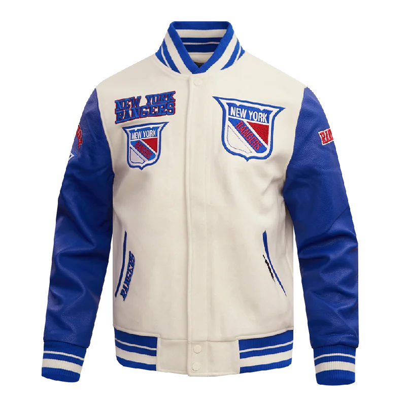 Deal Frenzy NHL NEW YORK RANGERS RETRO CLASSIC MEN'S RIB WOOL VARSITY JAC (EGGSHELL/ ROYAL BLUE) Deal Frenzy NHL NEW YORK RANGERS RETRO CLASSIC MEN'S RIB WOOL VARSITY JAC (EGGSHELL/ ROYAL BLUE)