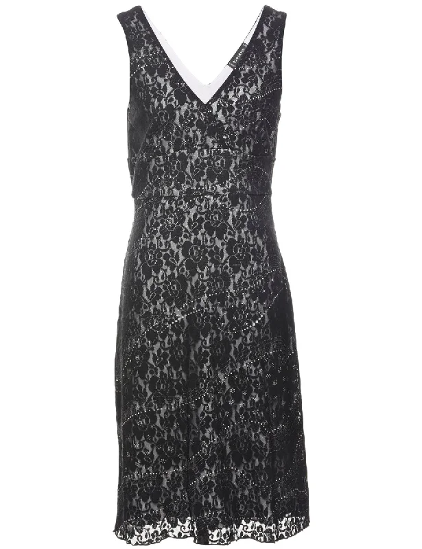 Exclusive Offer Black 1990s Floral Lace Evening Dress - M