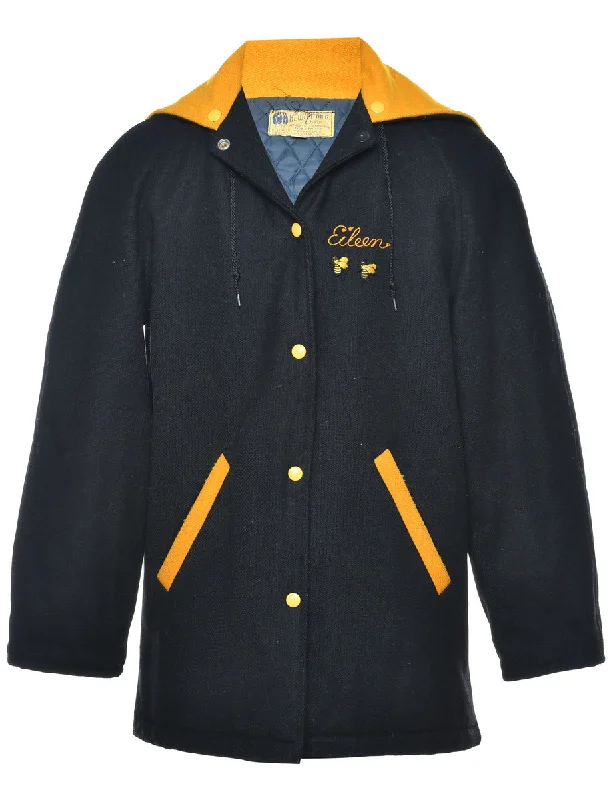 Year-End Deals Black & Yellow Sailor Collar Varsity Jacket - M